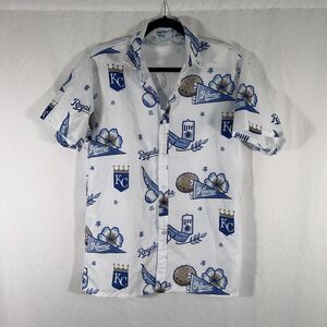 Royals Baseball Polo Shirt Men's Medium White Miller Light Print Button Hawaiian